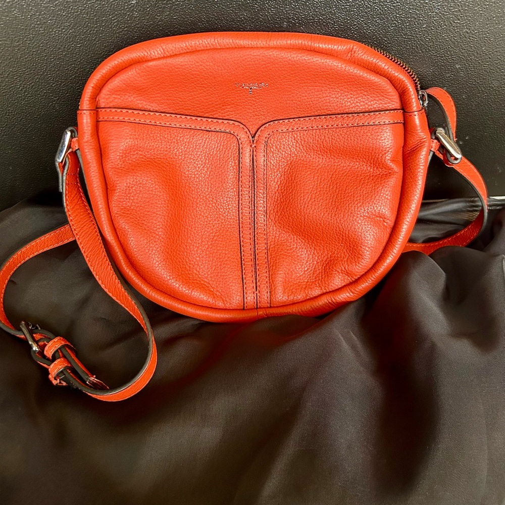 Tahari Orange Crossbody Bag with Smooth Leather Finish